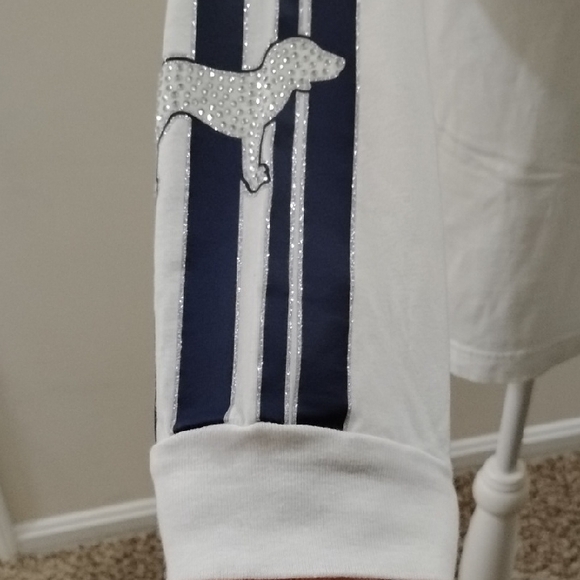 PINK Victoria's Secret White And Blue Bling! Long Sleeve Top - Picture 7 of 8